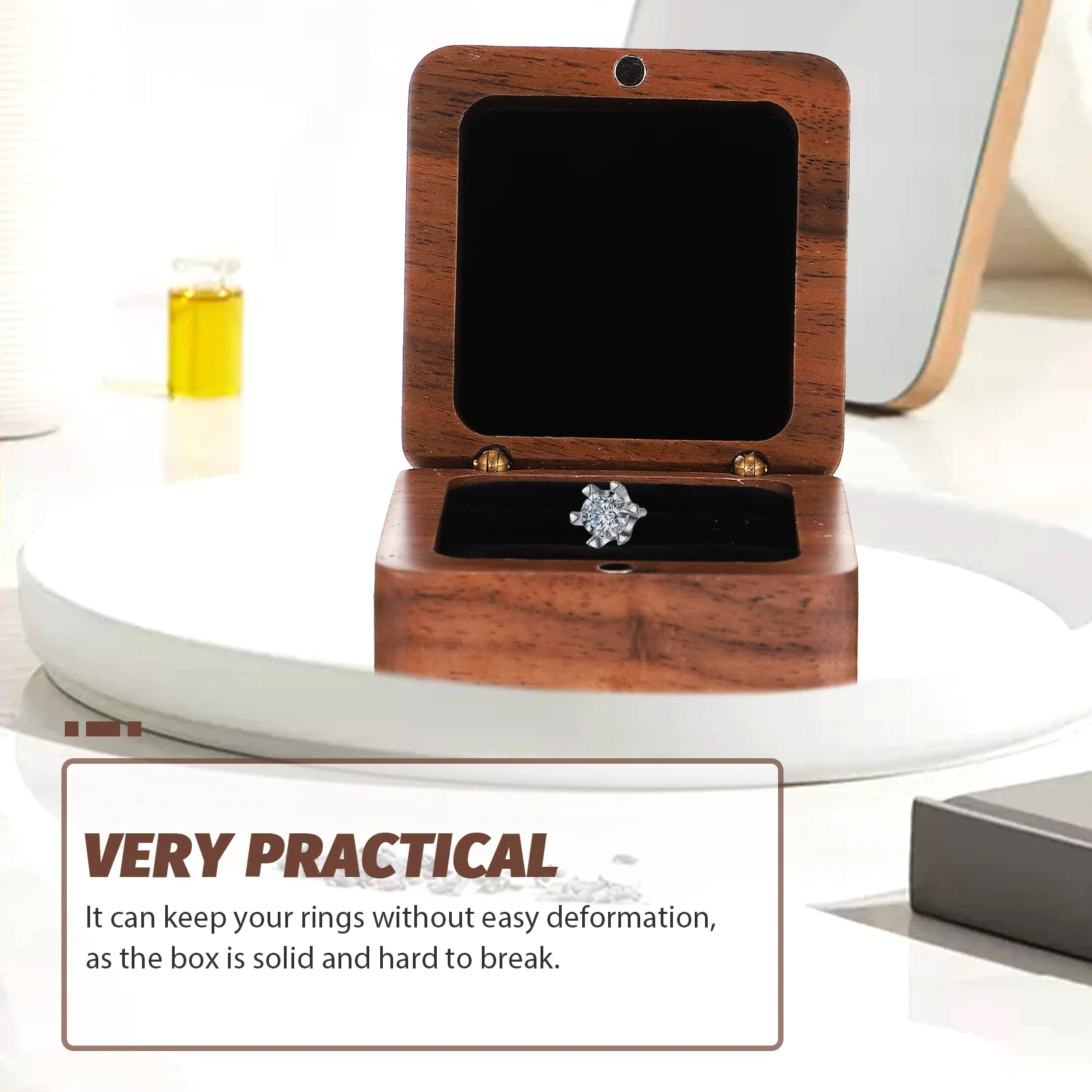 

Wooden Ring Box Compact Waterproof Ring Case for Proposal Engagement Wedding Ceremony Jewelry Storage Organizer