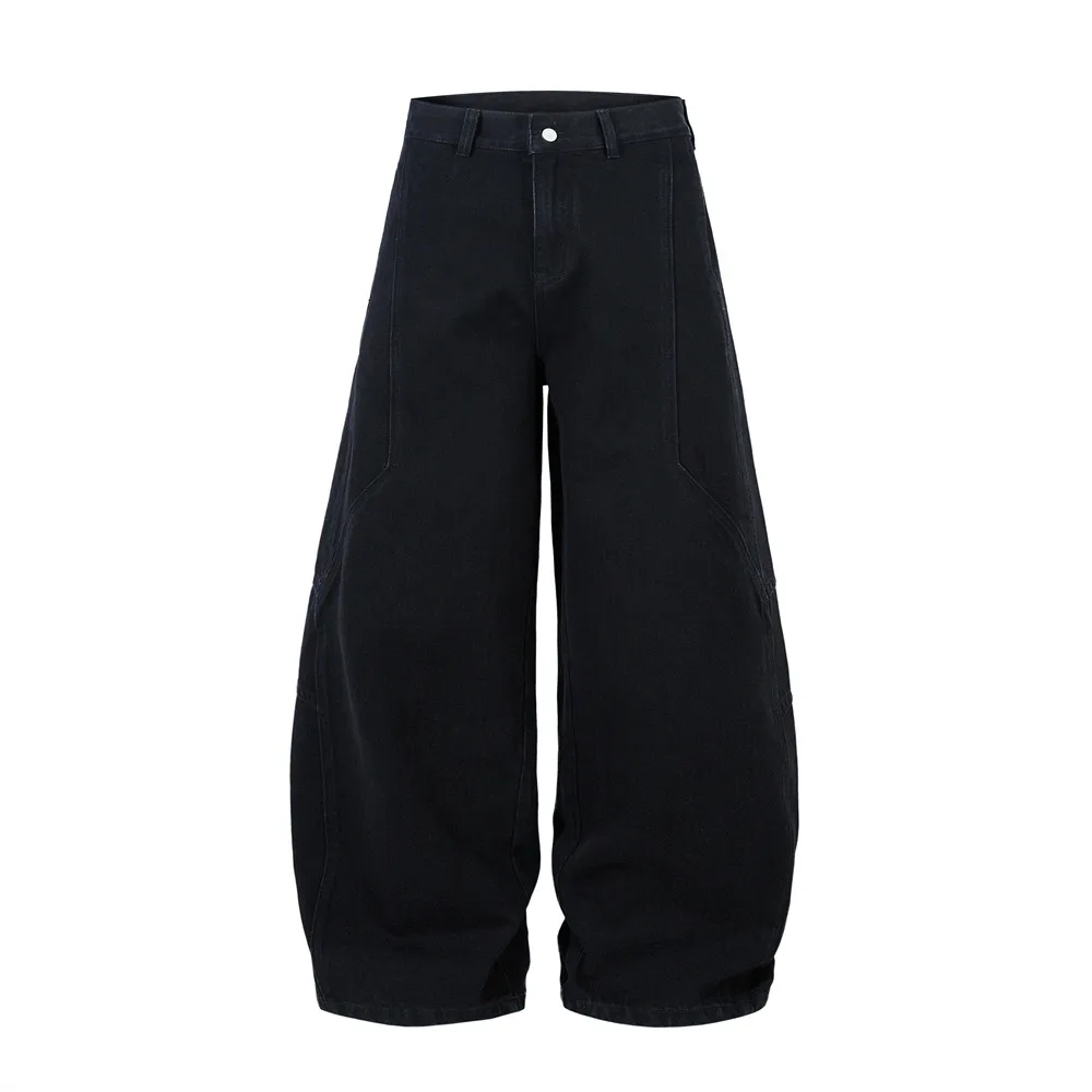 Faded Black Scimitar Jeans Herren High Street Spliced Baggy Wide Leg Elastic Waist Banana Denim Pants Man – Detail 3