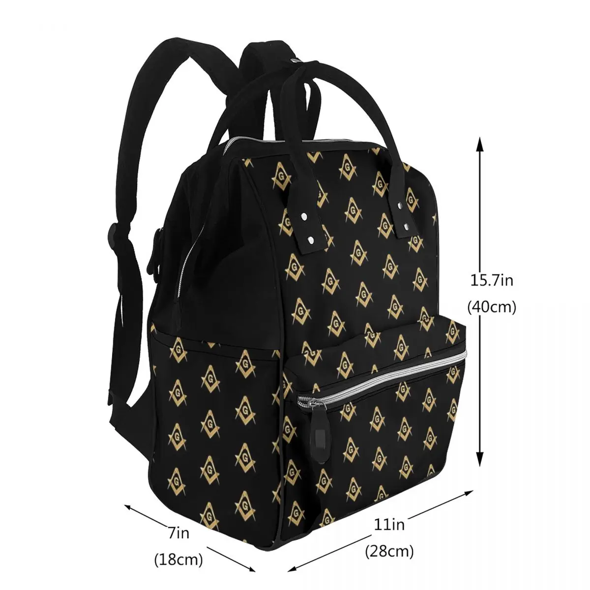 Freemason Pattern Gold Blue Square And Compass Masonic Student Backpack School Bag Daypack for Men Women Bookbag Shoulder Bags