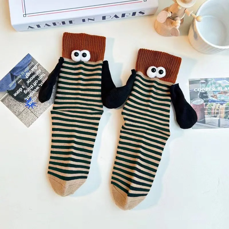 جوارب مخططة مخصصة للنساء الدوبامين الملون المغناطيسي شفط اليد في اليد زوجين أفضل صديق مركز أنبوب