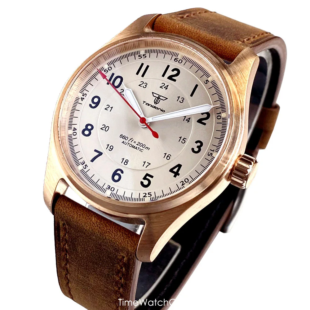 Tandorio Real Bronze NH35A Automatic Men's Watch Mechanical Pilot Watches PT5000 Sapphire Crystal CUSN8 39mm Waterproof