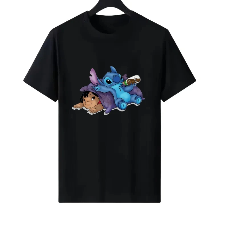 

Disney Stitch Pattern Woman Cartoon Kawaii Parent-child Clothing Loose Tops Ladies Cheap Short Sleeves T-Shirt Men Sweatshirts