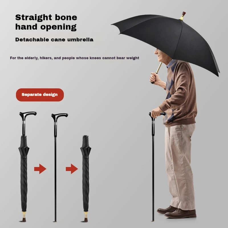 Self-defense Long-handle Windproof UV Protection Business Cane Umbrella Suitable for Climbing Hiking Hanging Out On Raining