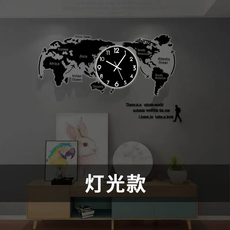 Living room advanced modern minimalist decoration home world map mural clock