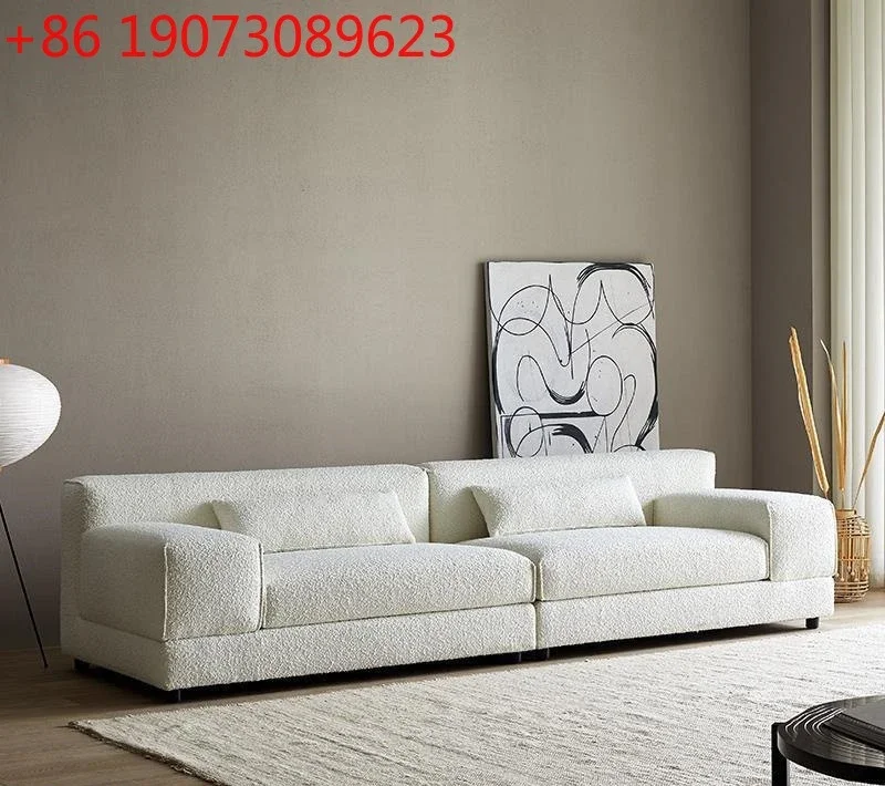 Nordic wabi-sandy fabric sofa combination white living room French cream style three-person straight row sofa