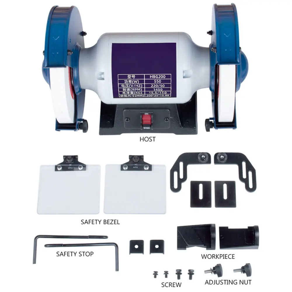 Grinder Low-speed grinding machine 220V 550W knife sharpener Multifunctional household woodworking Metal tool sharpener
