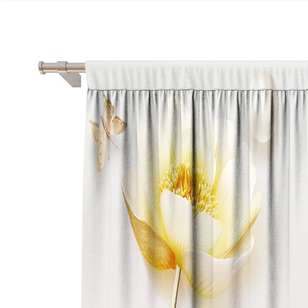 2PC Home Decoration Curtains With Floral Background And Rod Pocket Curtains, Kitchen,Coffee Shop, Living Room, Balcony, Garden