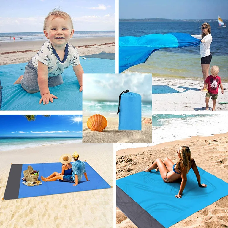 2x2.1m Waterproof Pocket Beach Blanket Folding Camping Mat Mattress Portable Lightweight Mat Outdoor Picnic Mat Sand Beach Mat