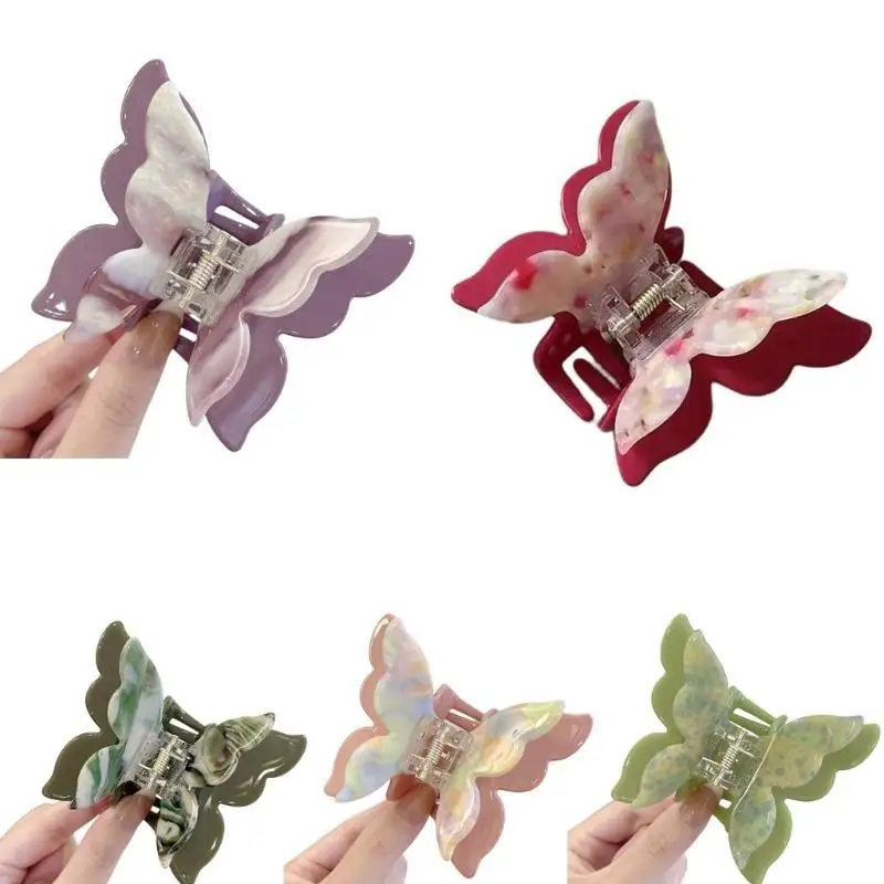 مشبك شعر على شكل فراشة بطبقة مزدوجة 652F للنساء من الأسيتات، إكسسوارات شعر مخلب شعر لتسريحات شعر مختلفة