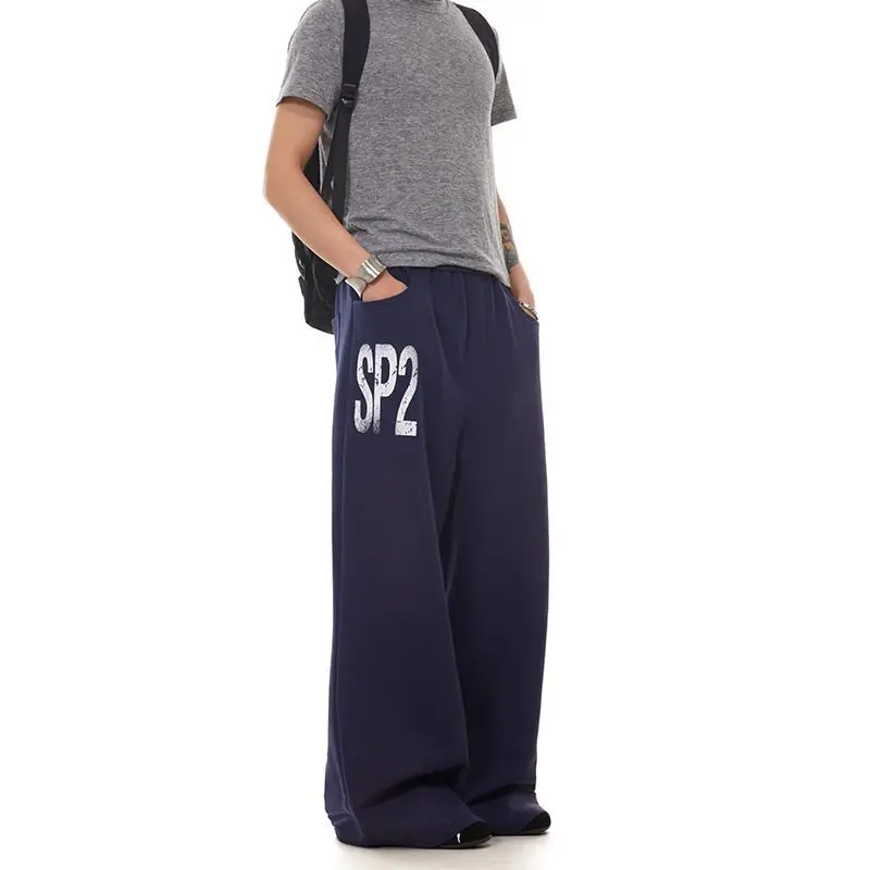 

American-style Oversized Retro Letter-printed Stretched-waist Wide-leg Pants with A Loose Drape and Versatile Casual Sweatpants