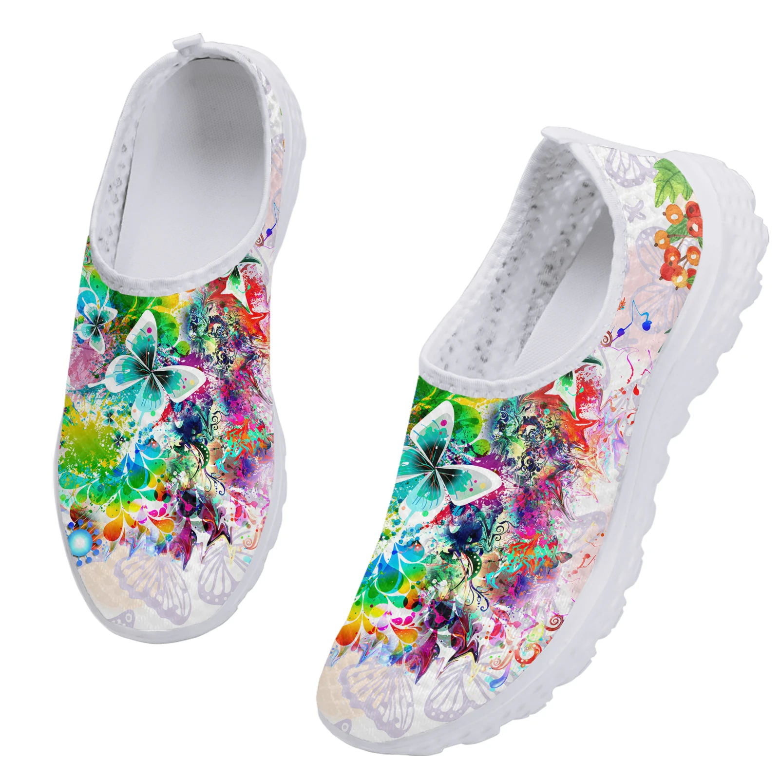 INSTANTARTS Fashion Colorful Gradient Color Butterfly Design Loafers Slip On Casual Shoes Soft Home Mesh Shoes Walking Shoes