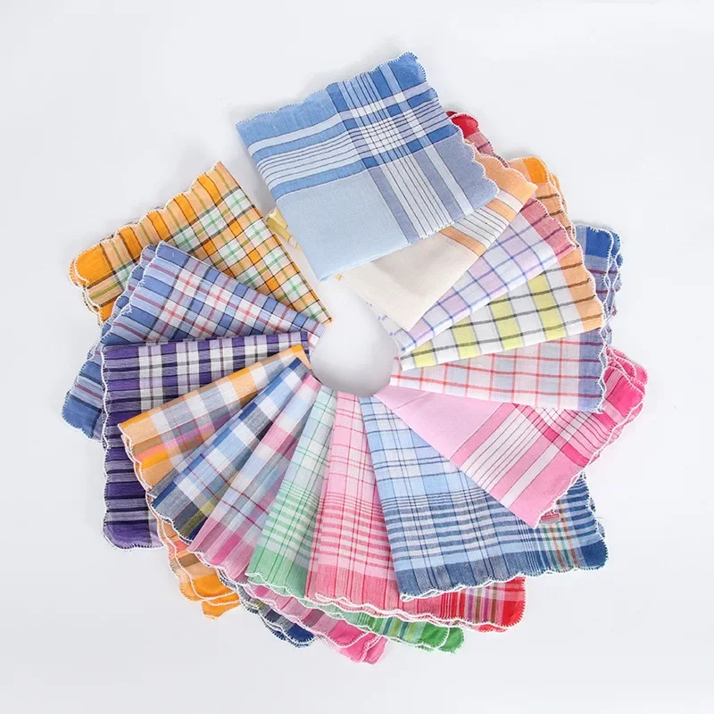 

3Pcs 28x28cm Square Plaid Striped Thin Cotton Women Pocket Wedding Party Business Chest Towels Handkerchiefs