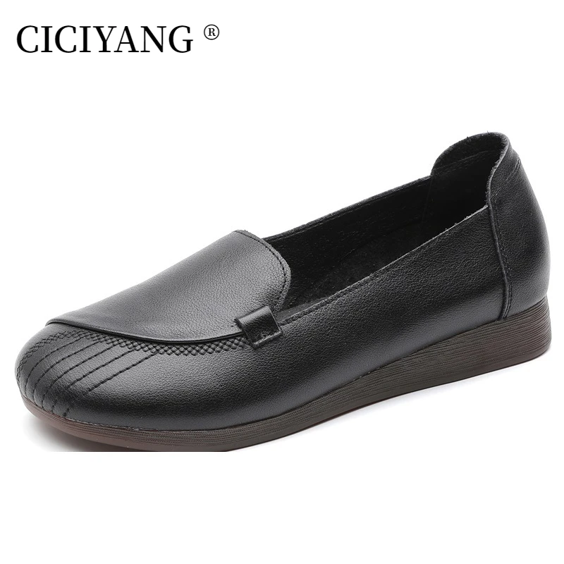 

CICIYANG Flat Loafers Women's Genuine Leather 2024 New Spring Shoes Retro Slip-on Shallow Mouth Mother Shoes Casual Single Shoe