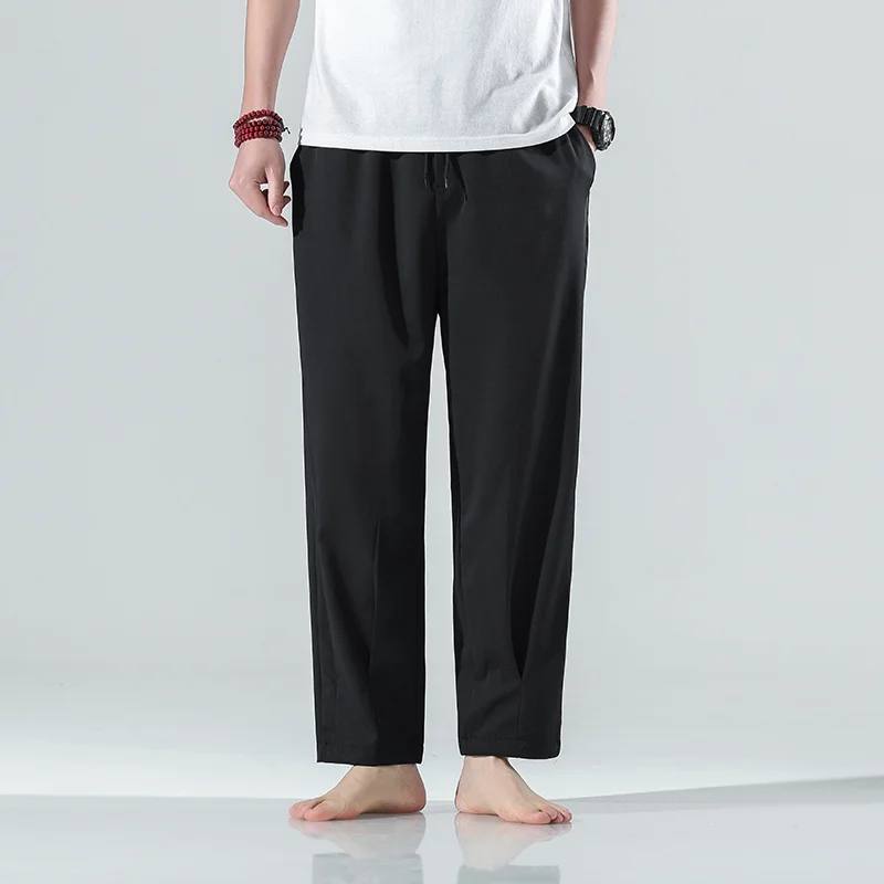 Summer Chinese Style Ultra-Thin Ice Silk Casual Trousers Loose Plus Size Straight Pants Zen Clothes Tai Chi Kung Fu Pants Male