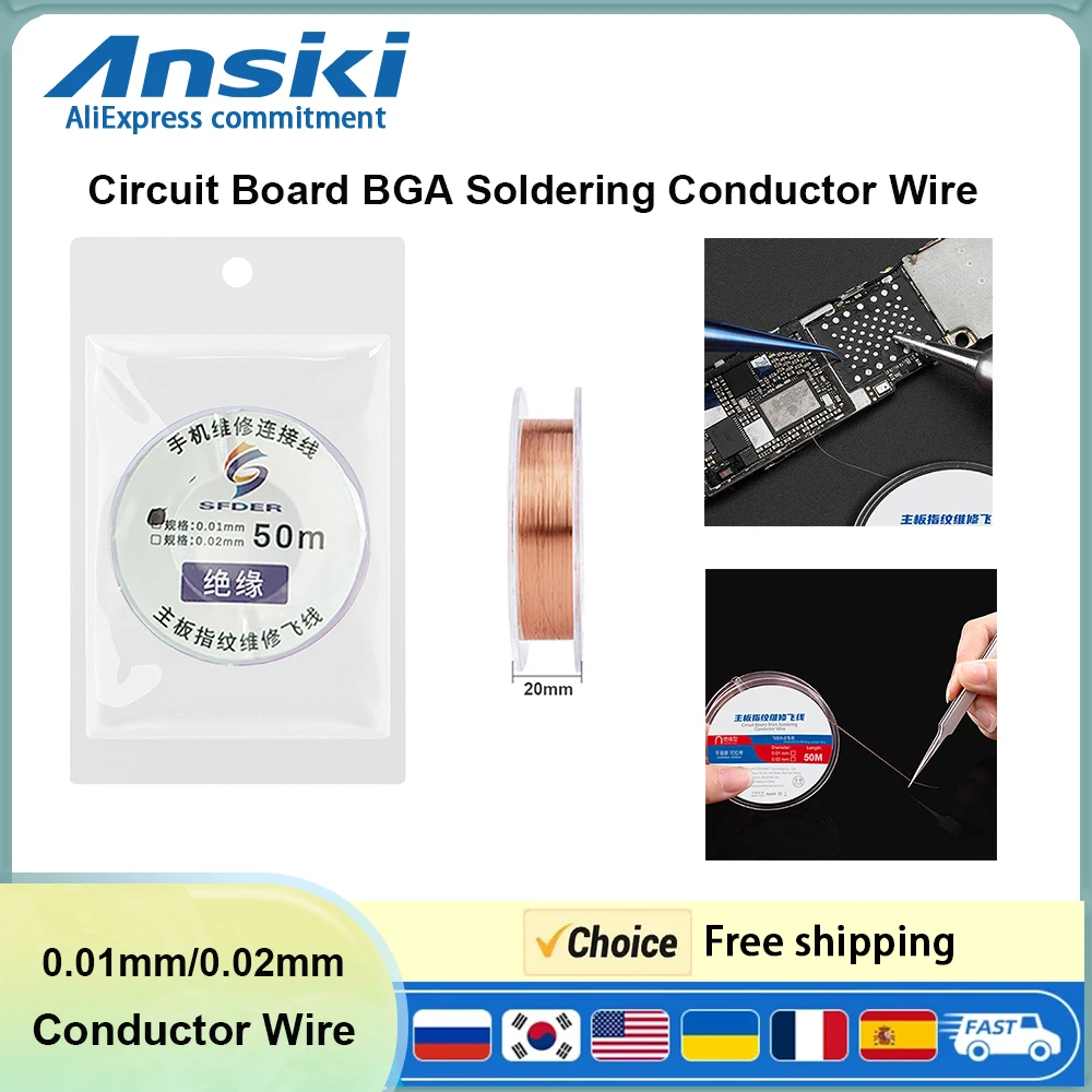 Circuit Board BGA Soldering Conductor Wire 0.01mm/0.02mm Insulated Copper Link Wire for iPhone PCB BGA Welding Repair Tools