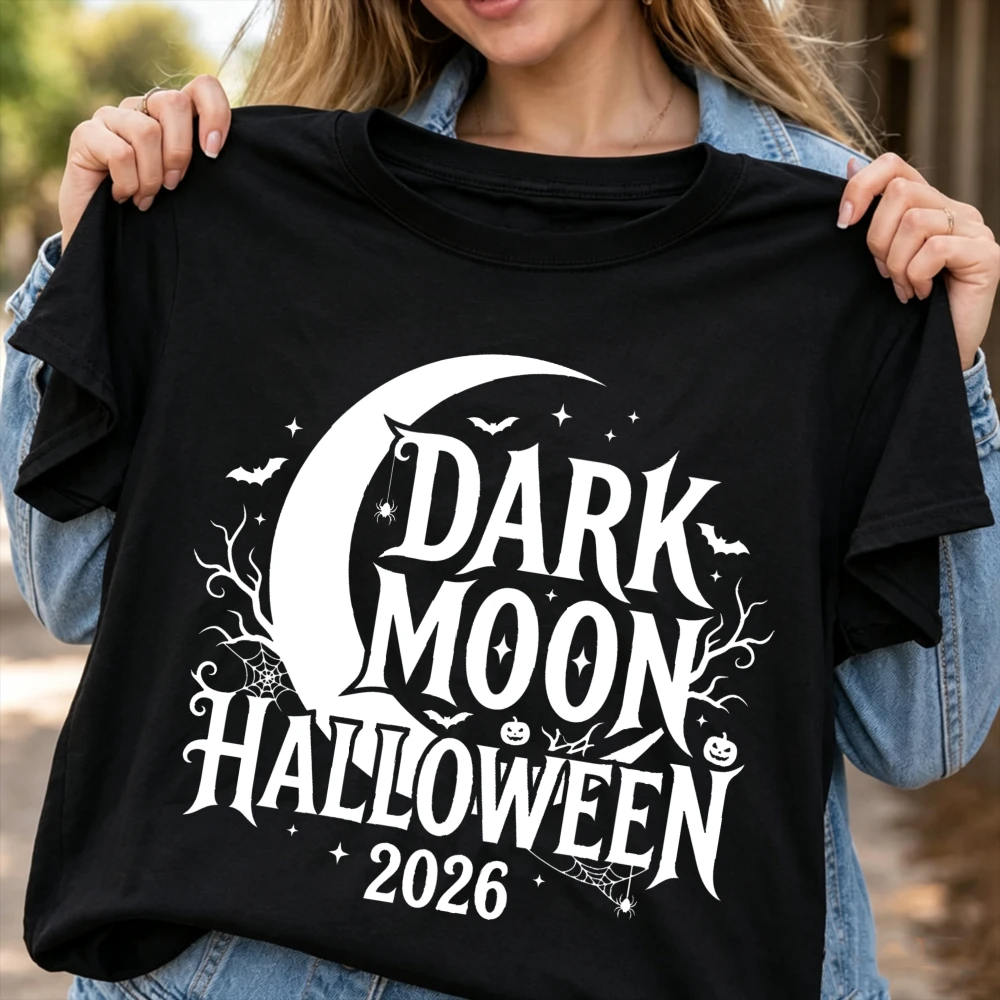Dark Moon Halloween 2026 Shirt Unisex Soft Cotton Crescent Moon Graphic Tee Gothic Celestial T-Shirt Spooky Season Keepsake