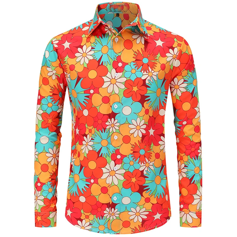 Paisley Floral Hawaiian Shirts for Men Fashion Long Sleeve Button Down Beach Blouse Men's Clothing Camisas Cuba Shirts