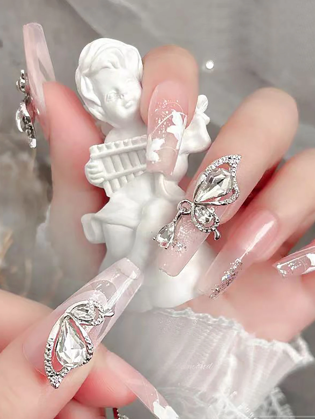 10pcs Nail Art Nail Charm Nail Accessories Exquisite Sweet Wind Butterfly Wings Pink Shining Nail Gems DIY Nail Shop Special