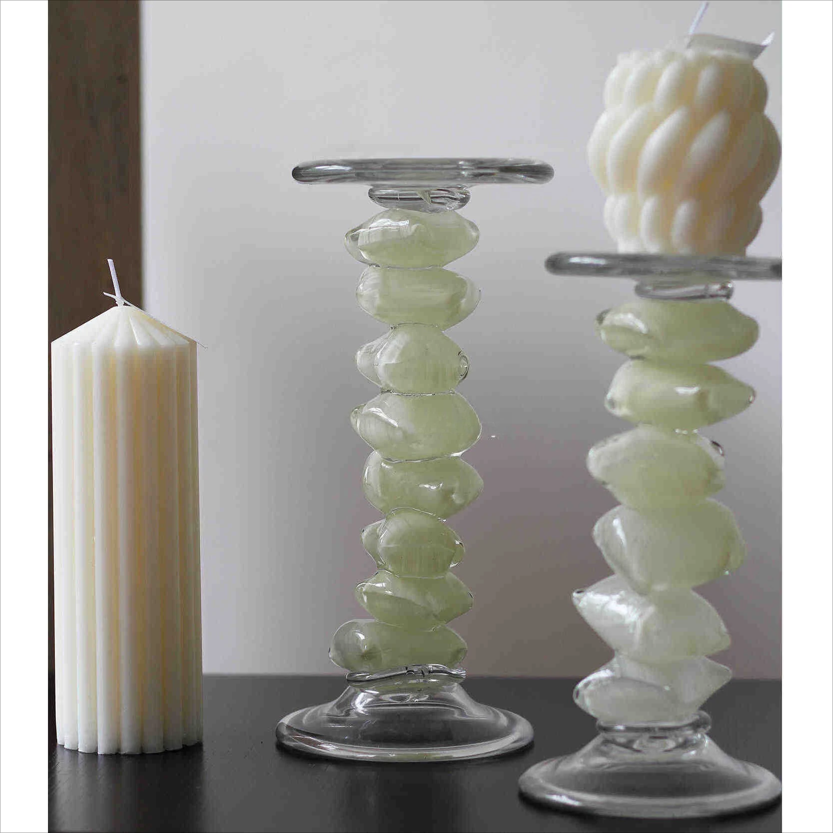 Beautiful medieval candlestick heavy industry glazed gold brown texture ice cubes advanced art ornament candle holder