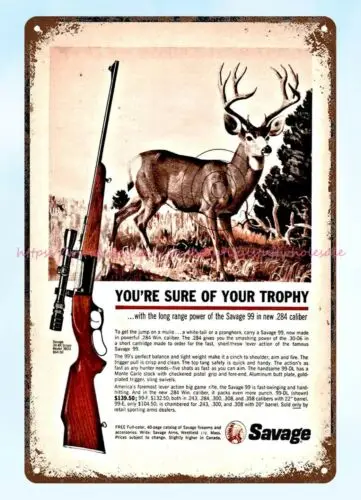 1964 fiream SAVAGE Rifle with scope Deer Hunting gun metal tin sign all home