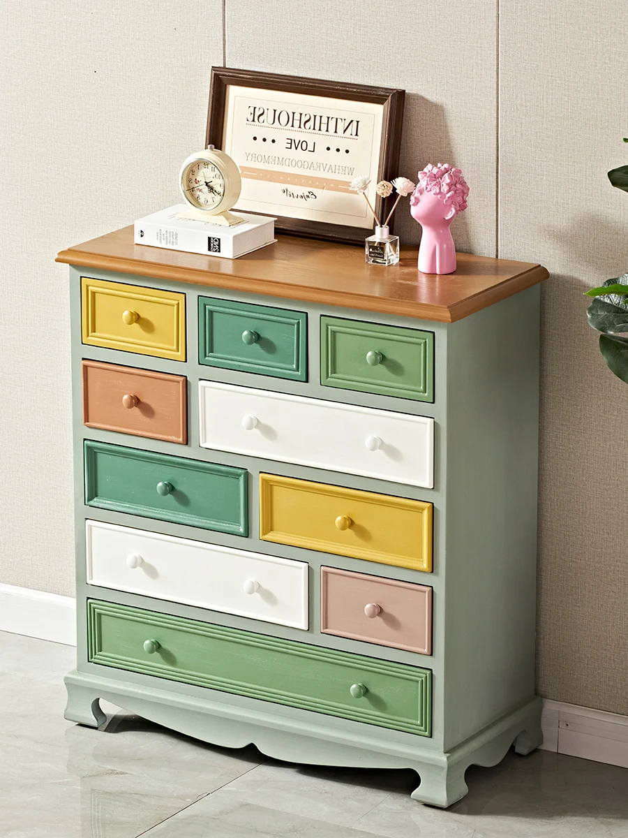 

American chest of drawers solid wood bedroom storage cabinets multi-chest porch Mediterranean living room lockers Nordic