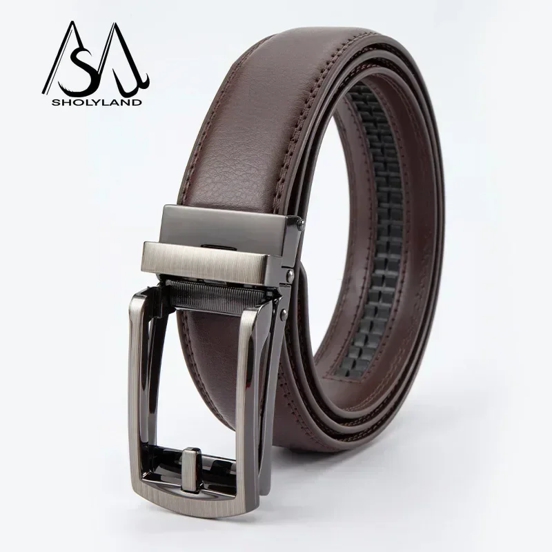 New Trendy Fashion Versatile Leather Men\'s Belt Alloy Automatic Buckle Two-layer Cowhide Classic Business Versatile Men\'s Belt