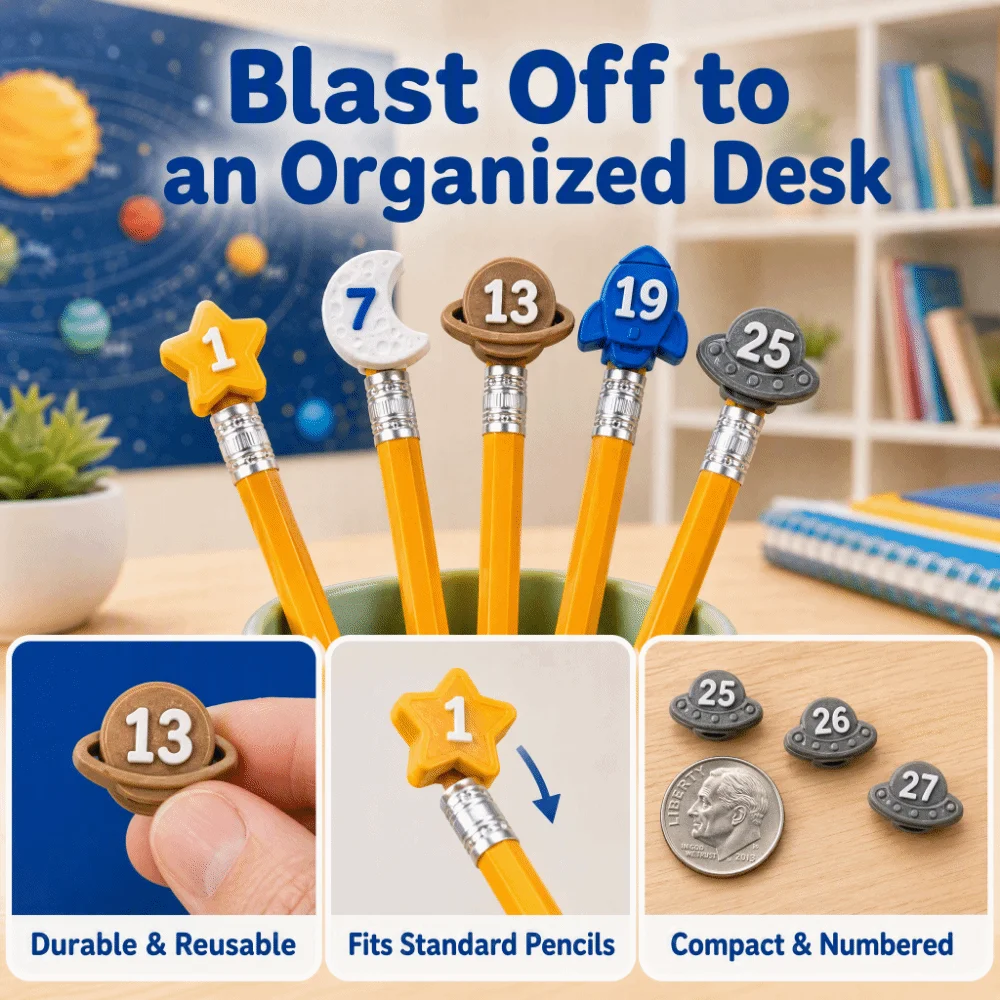 Picture 3: 30Pcs Non-Slip Numbered Pencil Toppers Cartoon 1-30 Number Pencil Caps Reusable Durable Pencil Tracking Markers Teachers
