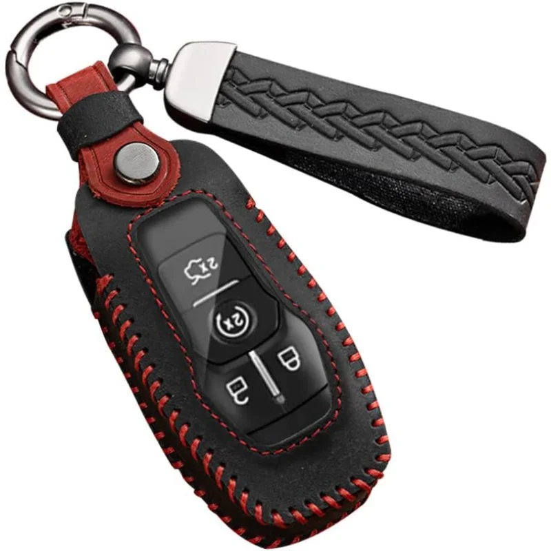 

WH Leather Key Fob Cover Fit For Ford Explorer Mustang Edge Fusion