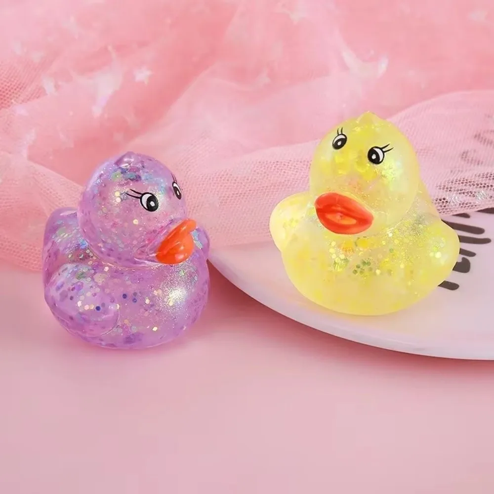 Random Color Duck Squeeze Toy Soft Glitter Sequins Sensory Fidget Toy Stretchable Design Aurora Color Stretch Stress Ball
