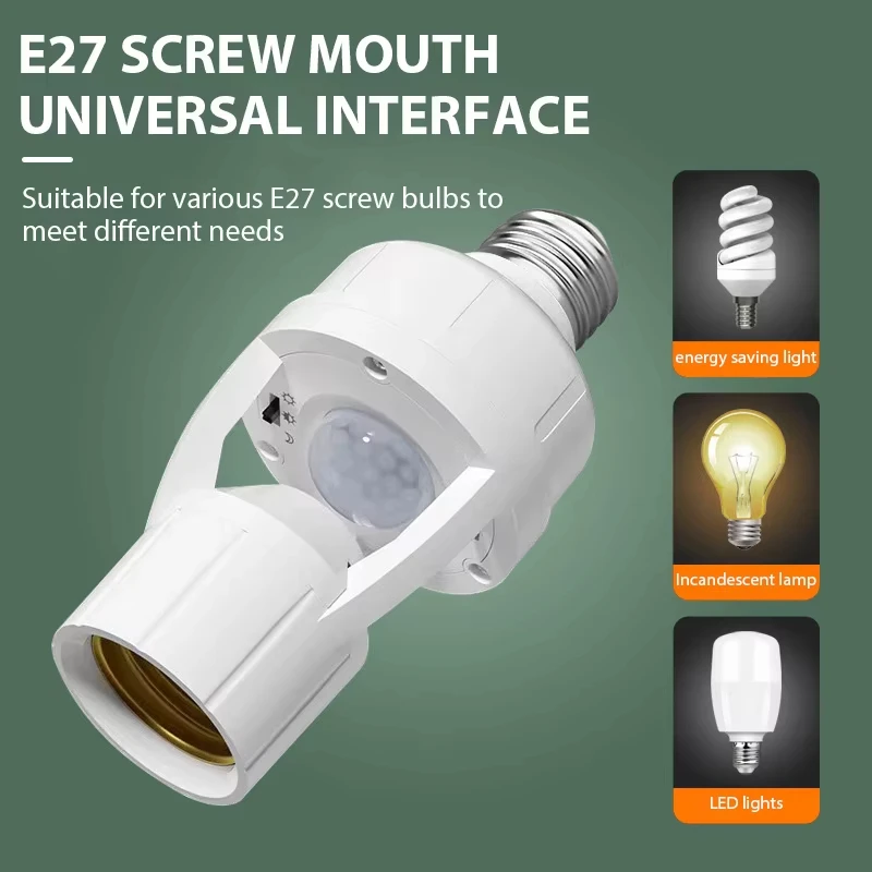 Convertidor de Base de lámpara E27 con ampolla de Sensor de movimiento PIR 100-240V E27 enchufe LED interruptor de bombilla inteligente MAX 60W