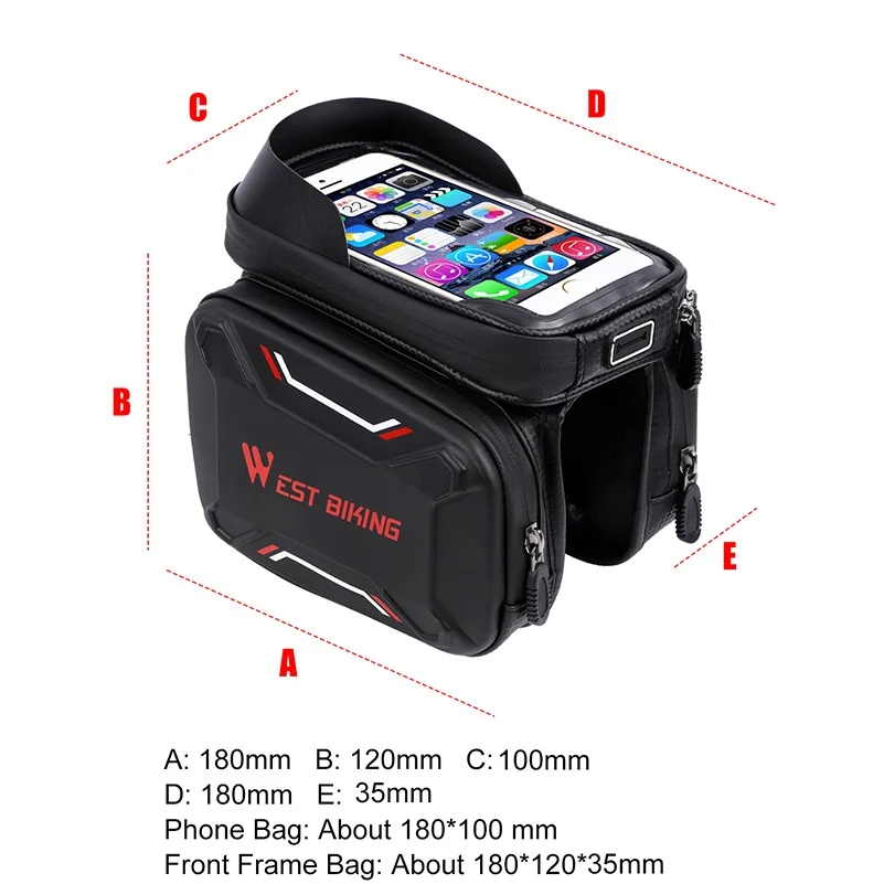 WEST BIKING Cycling Phone Bag Front Frame MTB Bike Bag Waterproof Touch Screen Phone Case MTB Road Bicycle Top Tube Double Bag