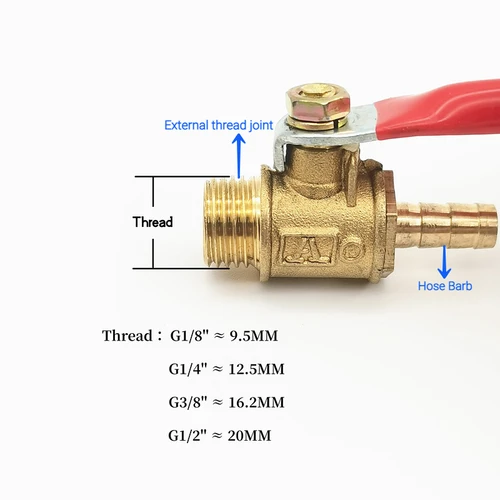 Imagen 2 del producto Válvula de bola de púas de latón, conector de rosca macho de 1/8 '', 1/2'', 1/4'', adaptador de acoplador de instalación de tubería de cobre, 1 ud.