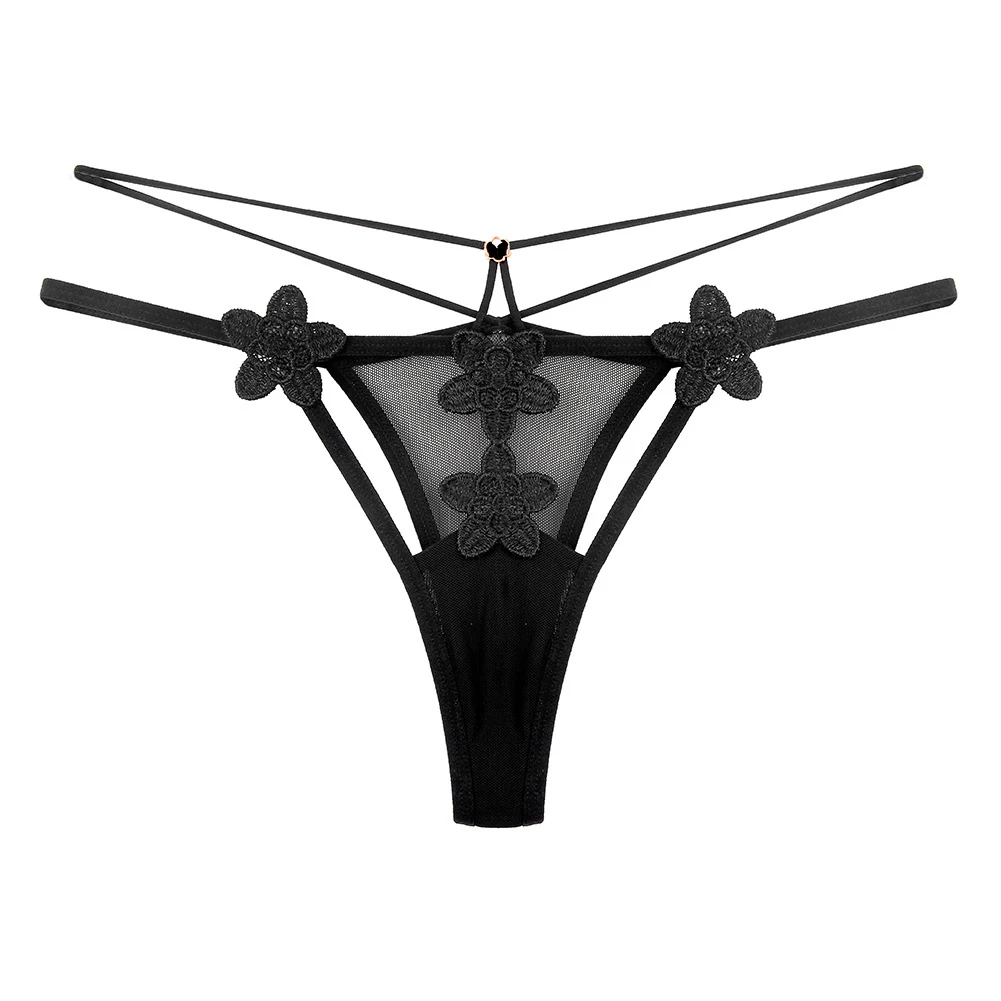 Sexy Frauen G-string Floral Stickerei Mesh Unterwäsche Transparent Hohl Tanga Niedrige Taille T-back Höschen Verführung Erotische Dessous