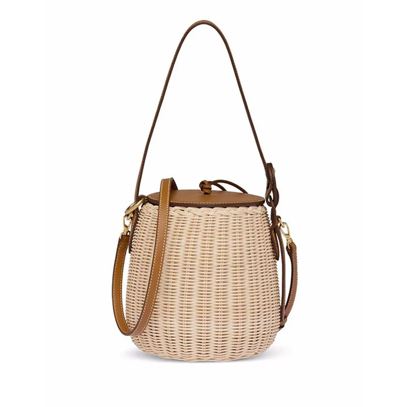 

2023 New Rattan Bucket Bag Women's Hand-Held Woven Shoulder Bag