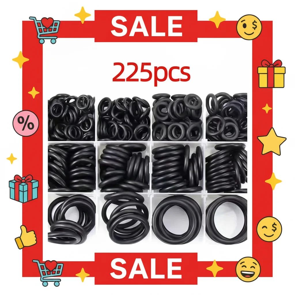 

Набор резиновых уплотнительных колец (225 шт.): прокладки, уплотнители из нитриловой резины, эластичные кольца для ремонта, уплотнительные кольца высокого давления