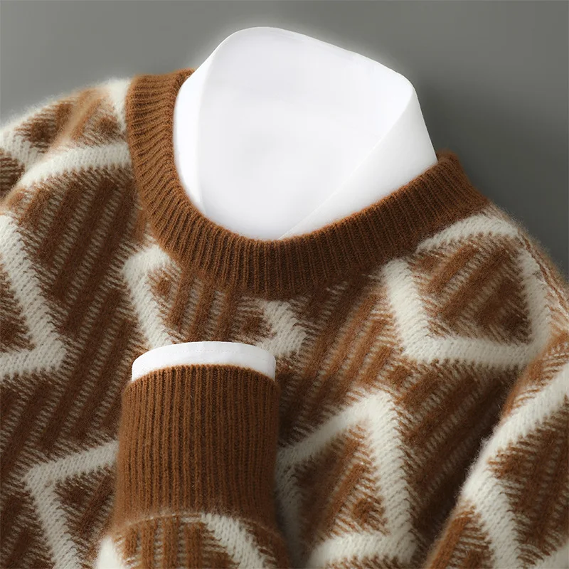 الخريف الشتاء الرجال رداء علوي من الصوف البلوز فضفاض الجولة الرقبة كتلة اللون سميكة سترة الأعمال عادية محبوك الصوف قاعدة قميص #3