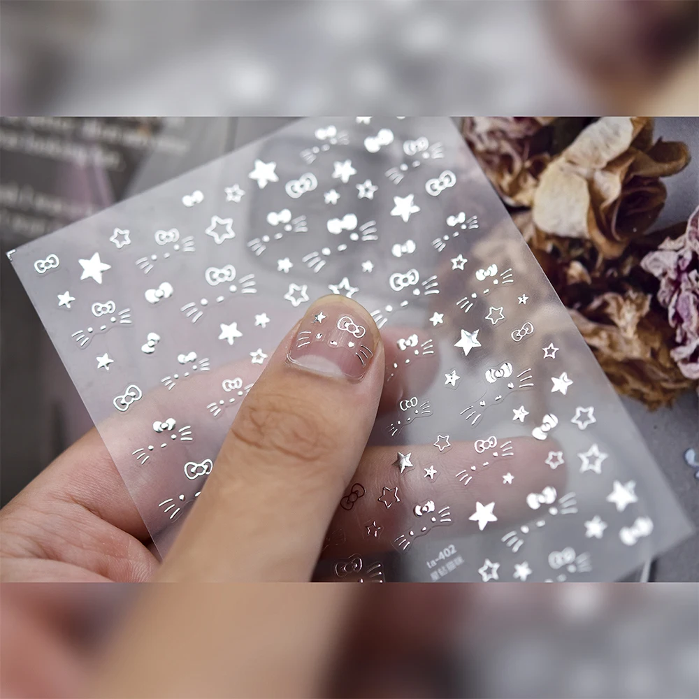 1 قطعة 5D لطيف القوس القط مسمار ملصقا الكرتون الفضة كيتي التعبير ستار Bowknot مسمار ملصق مائي ذاتية اللصق المنزلق لتقوم بها بنفسك مسمار الملحقات #6