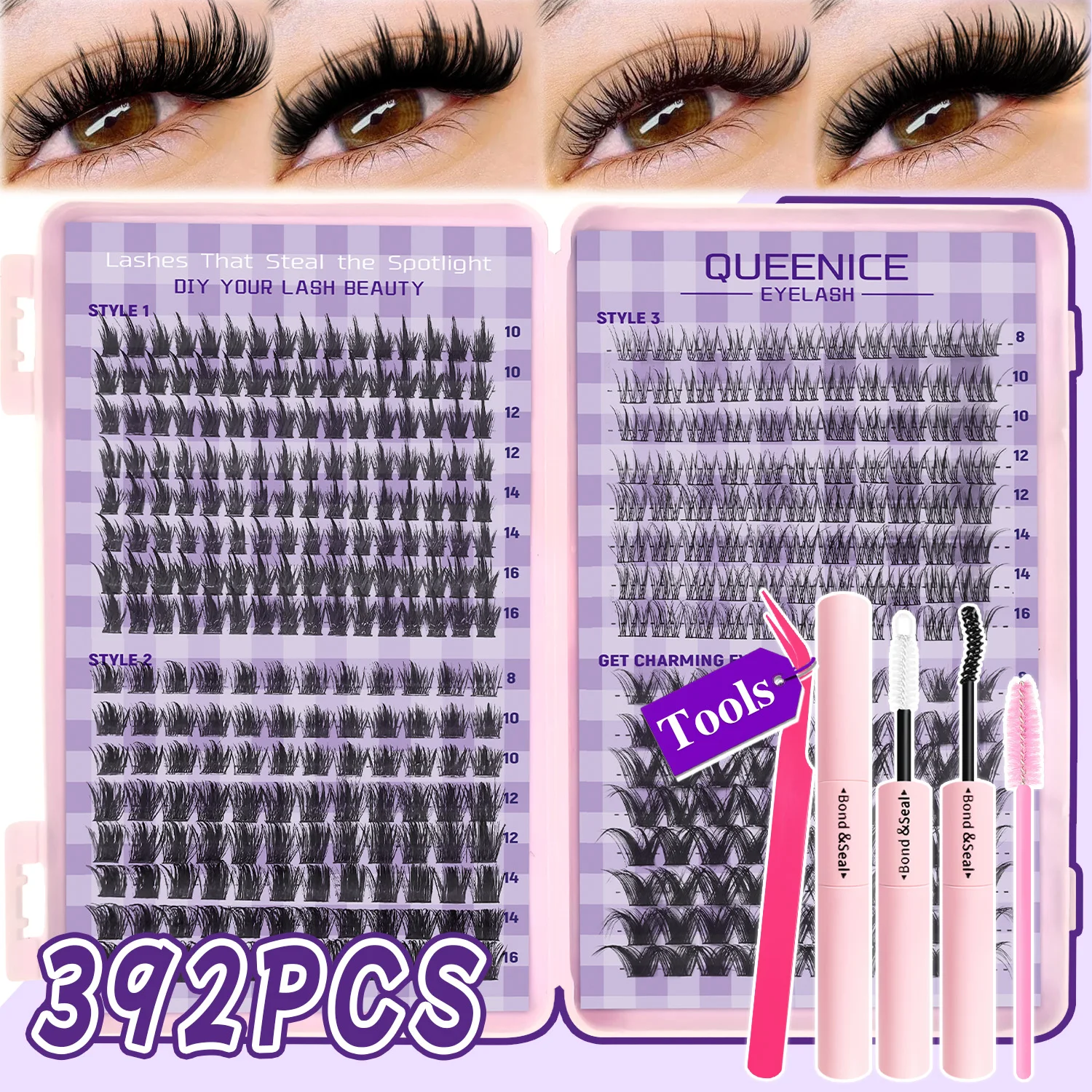 Wimpernverlängerungs-Set QUEENICE Wimpernbüschel 8-16mm, Super Große Kapazität, Geeignet für Anfänger