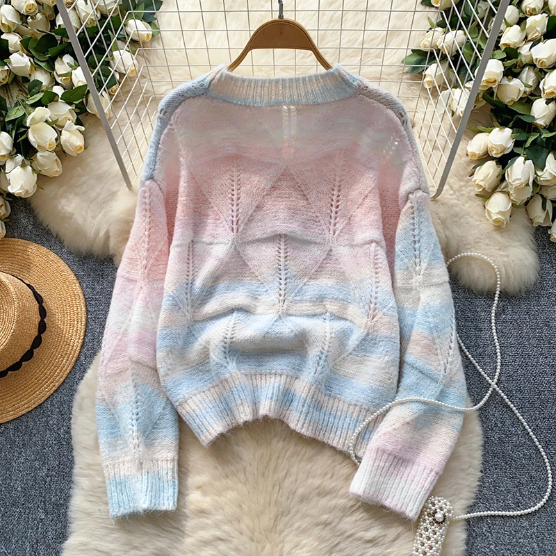 EWQ 2024 Autumn New Fashion Knitted Women's Sweater Sequin Splice Round Collar Long Sleeve Contrast Color Clothing 27X1095