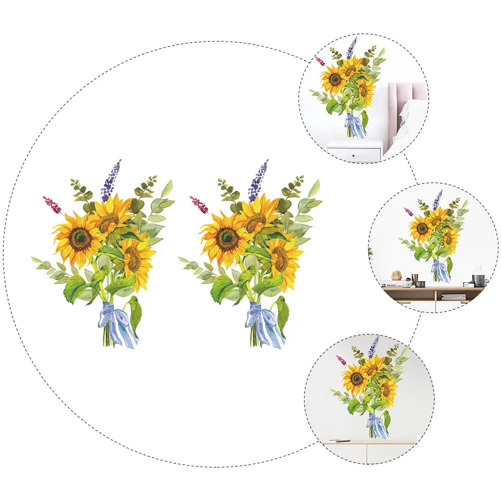 2 Sheets Bedroom Wall Stickers Exquisite Sunflower Home Decor Decals Background Decorative view 4