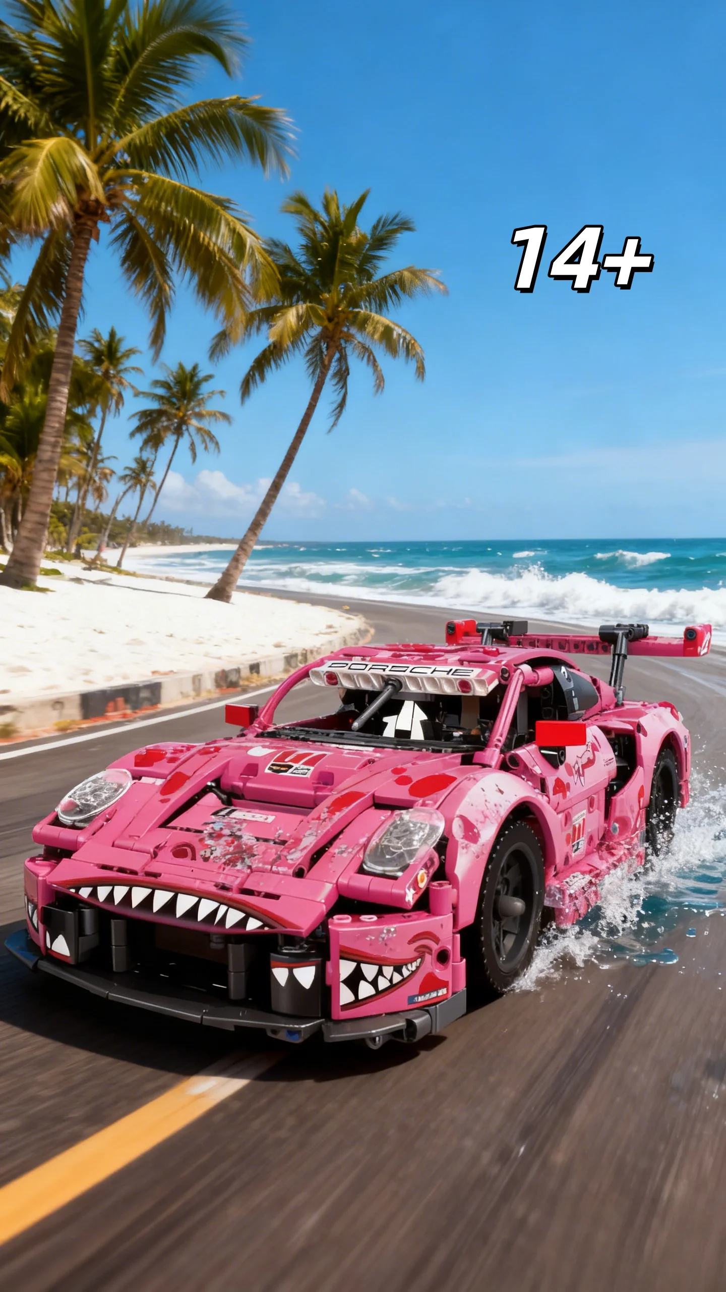 

Moc pink dinosaur racing building blocks high-performance sports car model DIY assembly brick toy adult boy birthday gift