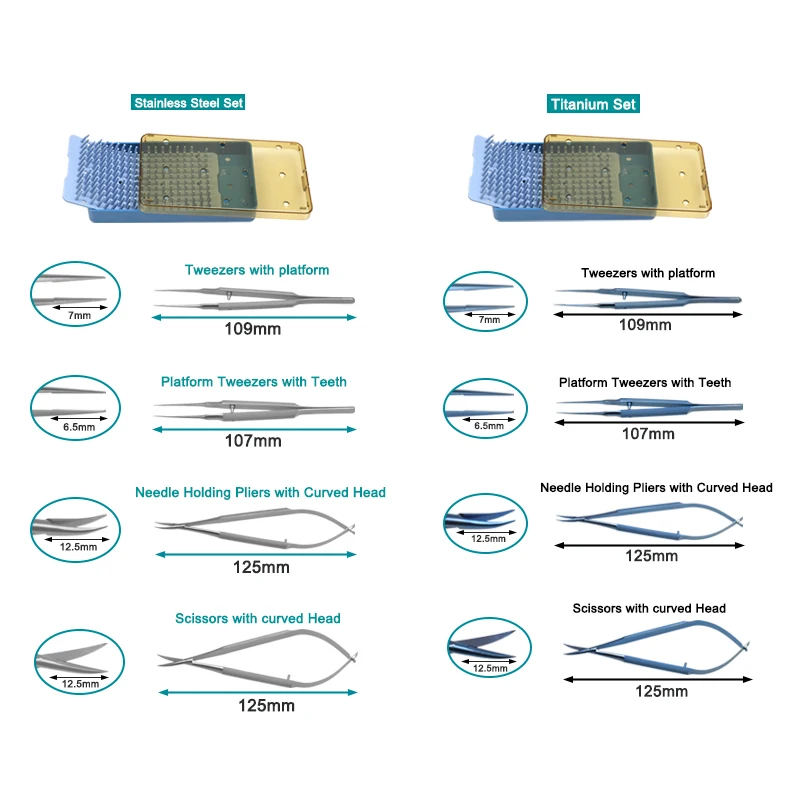 

Micro Scissors Platfrom Forceps Tweezers Curved Needle Holding Pliers with Sterilization Case Ophthalmic Instrument 5pcs/set