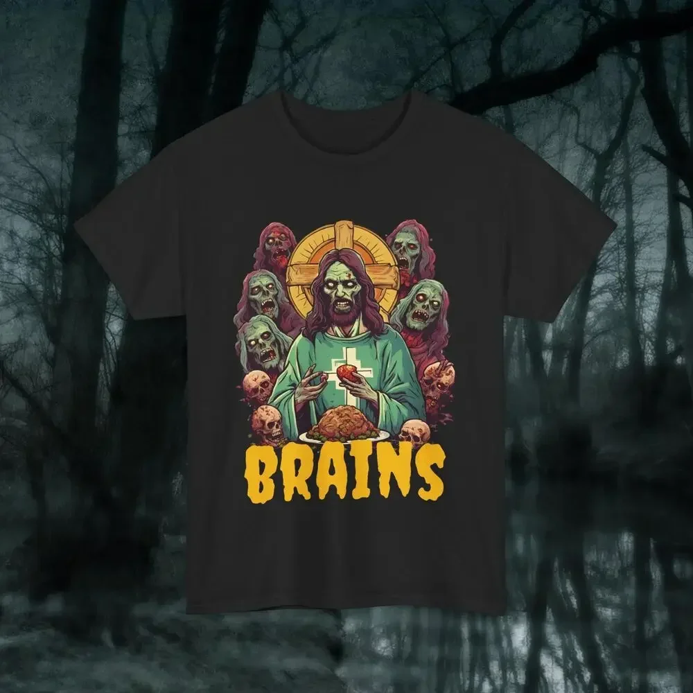 Zombie  Brains religious humor unholy T-shirt  Tees High Quality 100%Cotton Short Sleeve