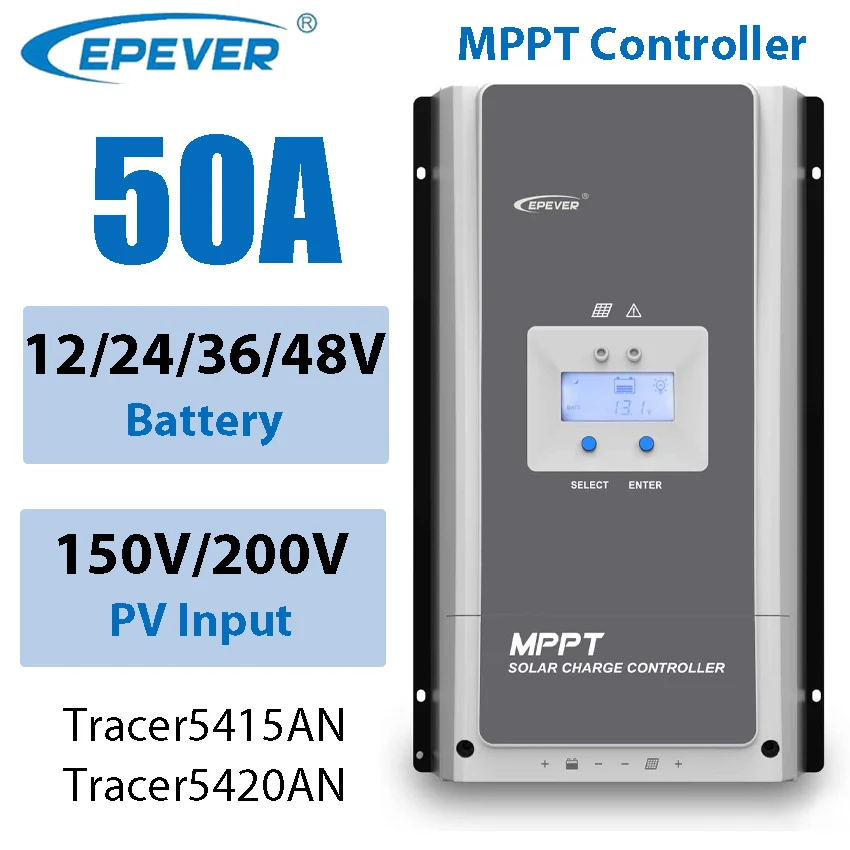 50A MPPT Solar Controller Battery 12/24/36/48V Input Auto Identify Max Solar Panel Input 150V/200V PV EPEVER 5415AN 5420AN