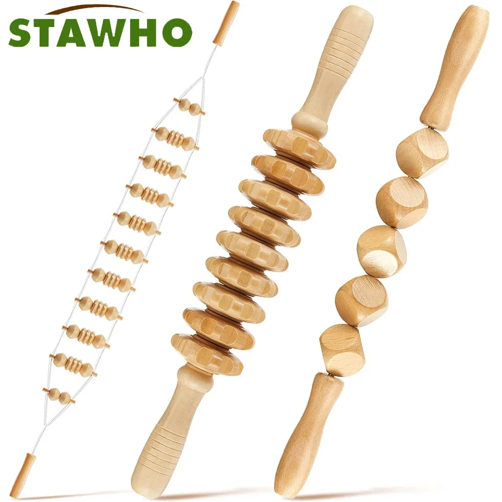 

Wooden Massage Tools Handheld Anti Cellulite Massager Roller Lymphatic Drainage Massage Tools for Full Body Muscle Pain Relief