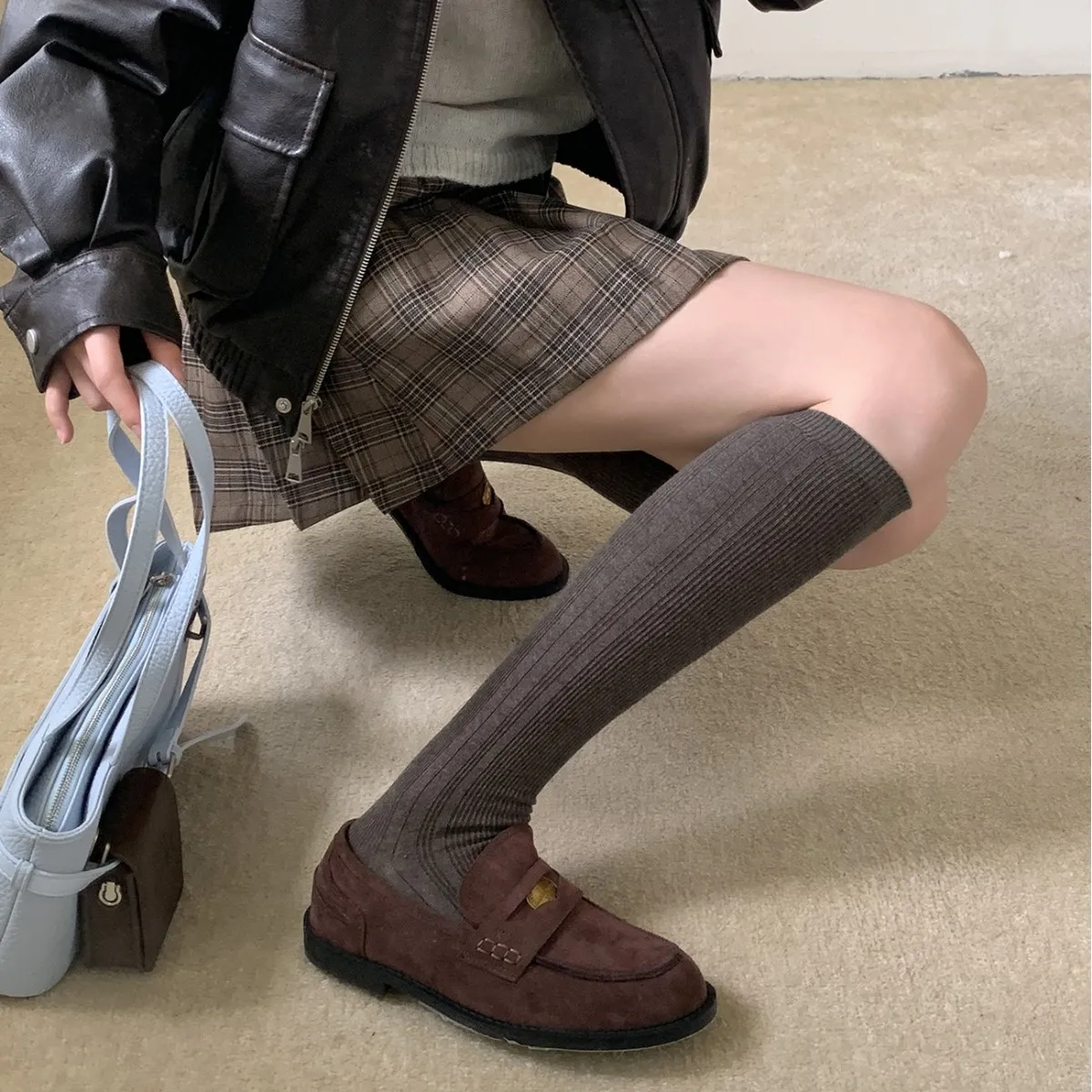 

Гольфы до щиколотки в японском стиле — осень/зима, кофейные, в вертикальную полоску, двойной жаккардовый, модные женские леггинсы в стиле Ins