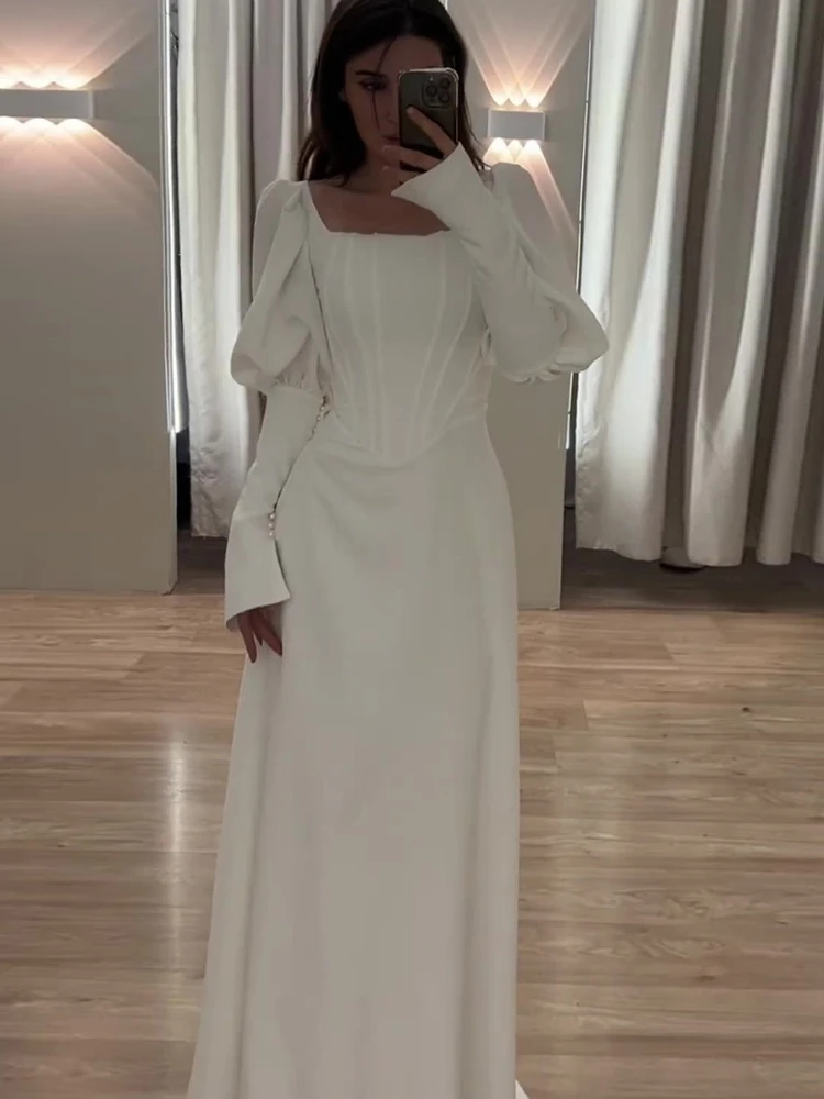 Eid Party Dress Women Square Collar Long Sleeve Morocco Party Dresses Ramadan Slim Fit Kaftan Islam Dubai Arab Long Robe 2024