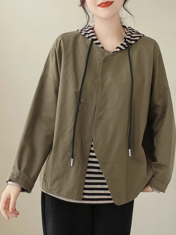 2025년 신상 여성용 루즈핏 롱 슬리브 순면 웨이드 컬러 아우터웨어 버튼업 가디건 캐주얼 슬레 앤 피...