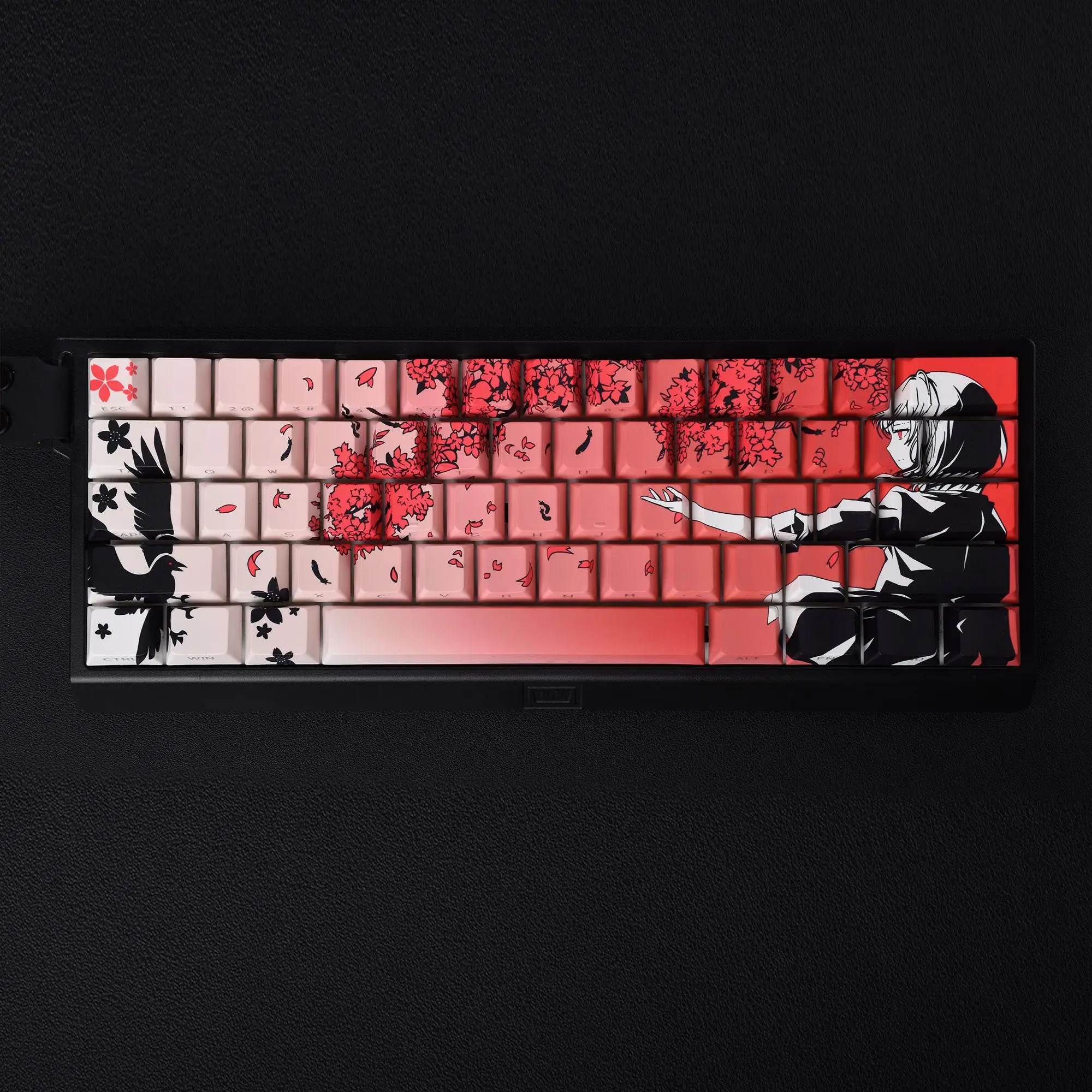 Imagem -04 - Teclas Raven Sakura Brilho Através do Perfil Cereja Keycap Pbt Keycap Corante-sub Cereja mx Interruptores para Teclado Mecânico Gamer 130 +