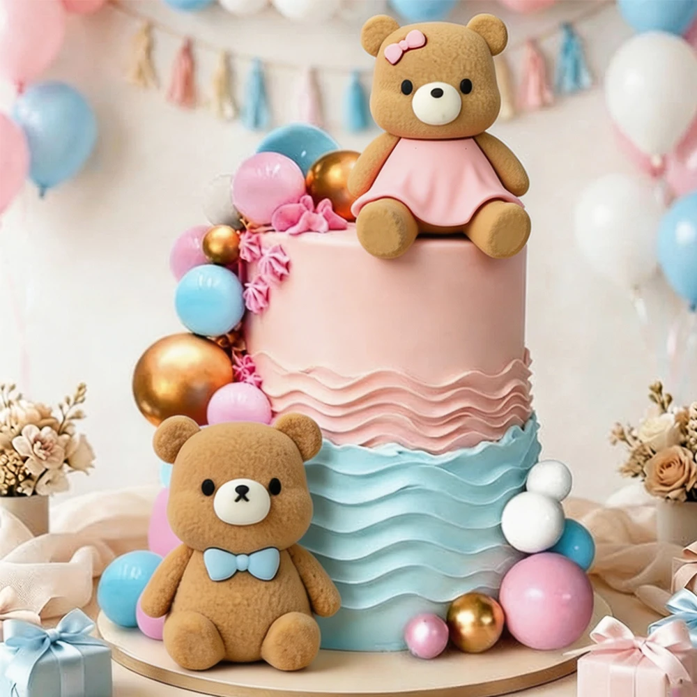 22Pcs Pink Blue Bear Cake Toppers Gender Reveal Boy or Girl Cake Decoration for Baby Shower Kids Birthday Party Supplies
